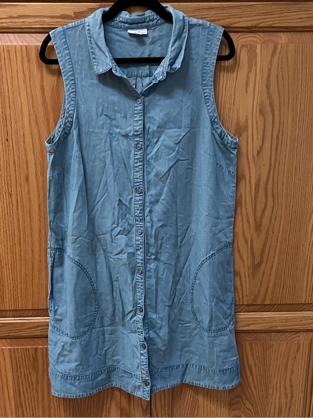 J. Jill Light Blue Sleeveless Button-Front Denim dress w/pockets, GUC, Size L